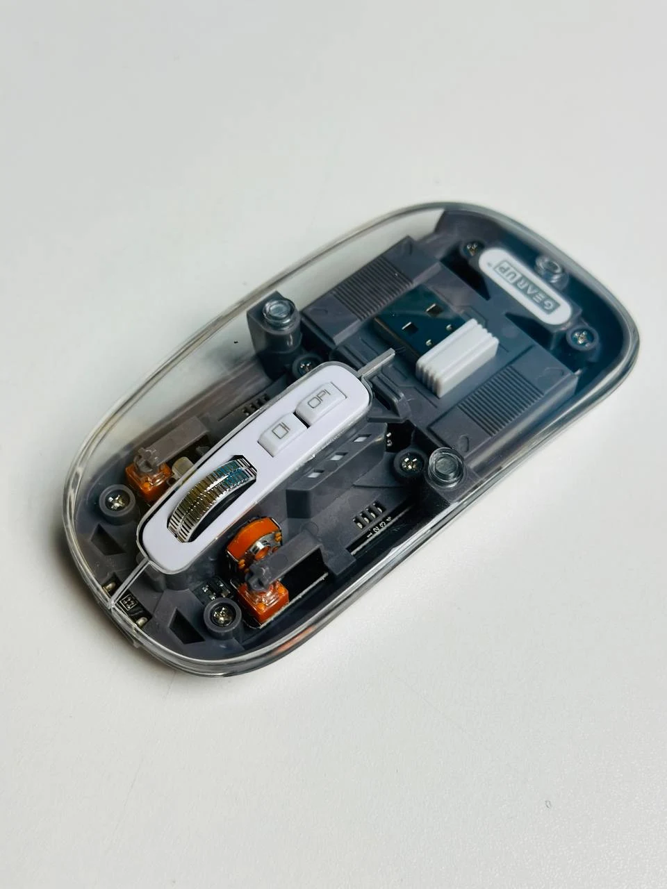 GearUP WM30 Transparent Crystal 2.4G + Bluetooth Magnetic Wireless Mouse- Gray Color - Original in Bangladesh