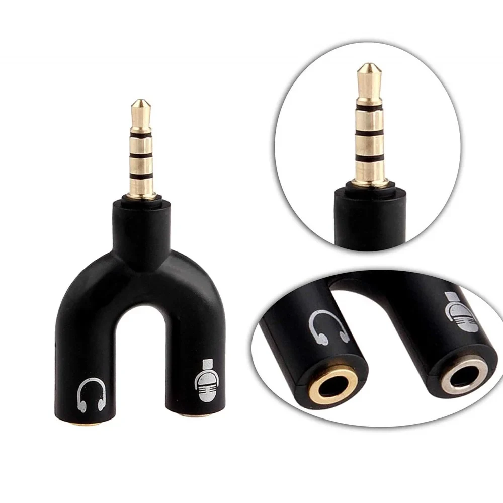 U-Shape 3.5mm Headset Splitter Black - Original in Bangladesh