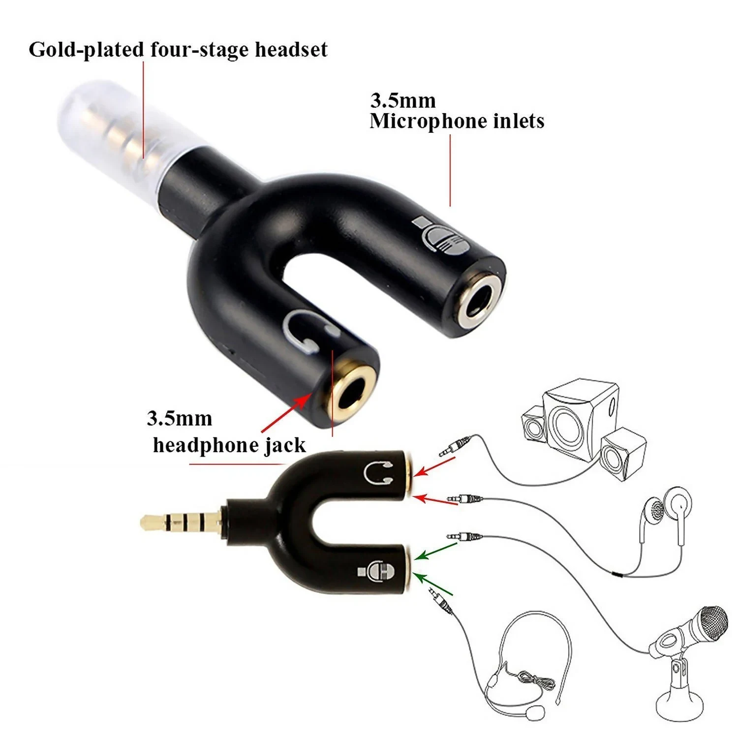 U-Shape 3.5mm Headset Splitter Black - 2